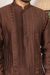 Shop_Ohaila Khan_Brown Spun Silk Textured Kurta Set  _at_Aza_Fashions