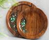 Buy_Floursha_Brown Acacia Wood Hand Paint Olive Circle Platter Single Pc_at_Aza_Fashions