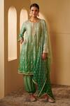 Buy_Mulmul_Green 100% Pure Mulmul Embroidered Thread And Tiya Ombre Kurta Pant Set  _at_Aza_Fashions