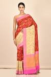 Buy_Nazaakat By Samara Singh_Red Hand Painted Banarasi Munga Silk Saree_at_Aza_Fashions
