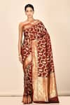 Buy_Nazaakat by Samara Singh_Brown Banarasi Silk Saree With Running Blouse Fabric_at_Aza_Fashions