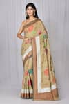 Buy_Nazaakat by Samara Singh_Beige Saree Banarasi Pure Raw  Blouse Woven Floral_at_Aza_Fashions
