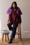 Rhe-Ana_Purple Poly , Wool Blend Shirt Collar Saz Cape _Online_at_Aza_Fashions