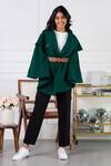 Buy_Rhe-Ana_Green Poly , Wool Blend Shirt Collar Jaz Cape _at_Aza_Fashions