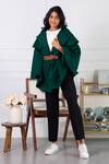 Shop_Rhe-Ana_Green Poly , Wool Blend Shirt Collar Jaz Cape _at_Aza_Fashions