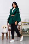 Rhe-Ana_Green Poly , Wool Blend Shirt Collar Jaz Cape _Online_at_Aza_Fashions