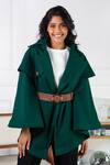 Buy_Rhe-Ana_Green Poly , Wool Blend Shirt Collar Jaz Cape _Online_at_Aza_Fashions