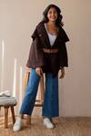 Shop_Rhe-Ana_Brown Poly , Wool Blend Shirt Collar Jaz Cape _Online_at_Aza_Fashions