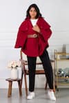 Buy_Rhe-Ana_Maroon Poly , Wool Blend Shirt Collar Jaz Cape _at_Aza_Fashions