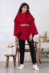 Shop_Rhe-Ana_Maroon Poly , Wool Blend Shirt Collar Jaz Cape _at_Aza_Fashions