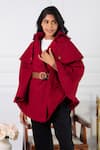 Shop_Rhe-Ana_Maroon Poly , Wool Blend Shirt Collar Jaz Cape _Online_at_Aza_Fashions