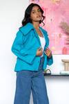Shop_Rhe-Ana_Blue 80% Wool Blend Plain Spread Collar Goya Short Jacket _Online_at_Aza_Fashions