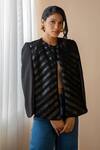 Shop Rhe-Ana Black Lining 100% Poly, Poly/pu Chevron Round Embellished Cape Online at Aza Fashions Shop_Rhe-Ana_Black Lining 100% Poly, Poly/pu Chevron Round Embellished Cape _Online_at_Aza_Fashions