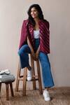 Buy_Rhe-Ana_Maroon Lining 100% Poly, Poly/pu Chevron Round Embellished Cape _Online_at_Aza_Fashions