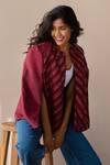 Shop_Rhe-Ana_Maroon Lining 100% Poly, Poly/pu Chevron Round Embellished Cape _Online_at_Aza_Fashions