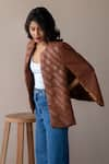 Shop_Rhe-Ana_Brown Poly/pu Embellished Chevron Round Cape  _Online_at_Aza_Fashions