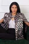 Buy_Rhe-Ana_Grey Poly/pu Embellished Chevron Round Cape  _Online_at_Aza_Fashions