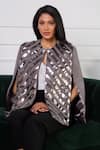 Shop_Rhe-Ana_Grey Poly/pu Embellished Chevron Round Cape  _Online_at_Aza_Fashions