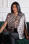 Rhe-Ana_Grey Poly/pu Embellished Chevron Round Cape  _at_Aza_Fashions