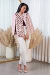 Buy_Rhe-Ana_Pink Lining 100% Poly, Poly/pu Chevron Round Embellished Cape _at_Aza_Fashions
