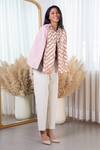 Shop_Rhe-Ana_Pink Lining 100% Poly, Poly/pu Chevron Round Embellished Cape _at_Aza_Fashions