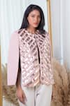 Buy_Rhe-Ana_Pink Lining 100% Poly, Poly/pu Chevron Round Embellished Cape _Online_at_Aza_Fashions