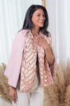 Shop_Rhe-Ana_Pink Lining 100% Poly, Poly/pu Chevron Round Embellished Cape _Online_at_Aza_Fashions