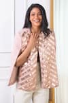 Rhe-Ana_Pink Lining 100% Poly, Poly/pu Chevron Round Embellished Cape _at_Aza_Fashions