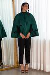 Buy_Rhe-Ana_Green 100% Polyester Quilted Shirt Collar Anna Pattern Cape  _at_Aza_Fashions