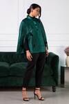 Shop_Rhe-Ana_Green 100% Polyester Quilted Shirt Collar Anna Pattern Cape  _at_Aza_Fashions