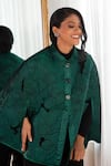 Rhe-Ana_Green 100% Polyester Quilted Shirt Collar Anna Pattern Cape  _at_Aza_Fashions