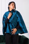 Shop_Rhe-Ana_Blue 100% Polyester Quilted Shirt Collar Anna Pattern Cape _at_Aza_Fashions