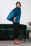 Rhe-Ana_Blue 100% Polyester Quilted Shirt Collar Anna Pattern Cape _Online_at_Aza_Fashions
