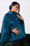 Shop_Rhe-Ana_Blue 100% Polyester Quilted Shirt Collar Anna Pattern Cape _Online_at_Aza_Fashions