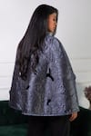 Shop_Rhe-Ana_Grey 100% Polyester Quilted Shirt Collar Anna Pattern Cape  _at_Aza_Fashions