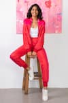 Buy_Rhe-Ana_Red 100% Polyester Embellished Fur Open Midge Jacket And Joggers Set  _at_Aza_Fashions