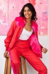 Rhe-Ana_Red 100% Polyester Embellished Fur Open Midge Jacket And Joggers Set  _Online_at_Aza_Fashions