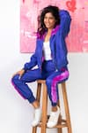 Buy_Rhe-Ana_Blue 100% Polyester Embellished Fur Open Midge Jacket And Joggers Set  _at_Aza_Fashions