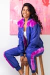 Shop_Rhe-Ana_Blue 100% Polyester Embellished Fur Open Midge Jacket And Joggers Set  _at_Aza_Fashions