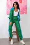 Shop_Rhe-Ana_Green 100% Polyester Embellished Fur Open Midge Jacket And Joggers Set  _at_Aza_Fashions