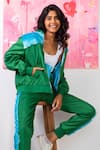 Buy_Rhe-Ana_Green 100% Polyester Embellished Fur Open Midge Jacket And Joggers Set  _Online_at_Aza_Fashions