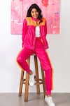 Buy_Rhe-Ana_Pink 100% Polyester Embellished Fur Open Midge Jacket And Joggers Set  _at_Aza_Fashions