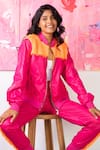 Rhe-Ana_Pink 100% Polyester Embellished Fur Open Midge Jacket And Joggers Set  _at_Aza_Fashions