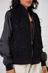 Rhe-Ana_Black Cotton, Polyester Macrame Open Tammy Jacket _at_Aza_Fashions