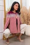 Rhe-Ana_Pink 100% Polyester Crystal Open Kaya Colorblock Embellished Cape _Online_at_Aza_Fashions