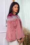 Buy_Rhe-Ana_Pink 100% Polyester Crystal Open Kaya Colorblock Embellished Cape _Online_at_Aza_Fashions