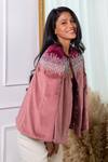 Shop_Rhe-Ana_Pink 100% Polyester Crystal Open Kaya Colorblock Embellished Cape _Online_at_Aza_Fashions