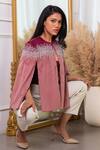 Rhe-Ana_Pink 100% Polyester Crystal Open Kaya Colorblock Embellished Cape _at_Aza_Fashions