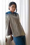 Shop_Rhe-Ana_Grey 100% Polyester Embellished Crystal Open Kaya Cape  _Online_at_Aza_Fashions