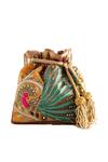 Shop_The Pink Potli_Multi Color Embroidery Peacock Plume Potli_at_Aza_Fashions